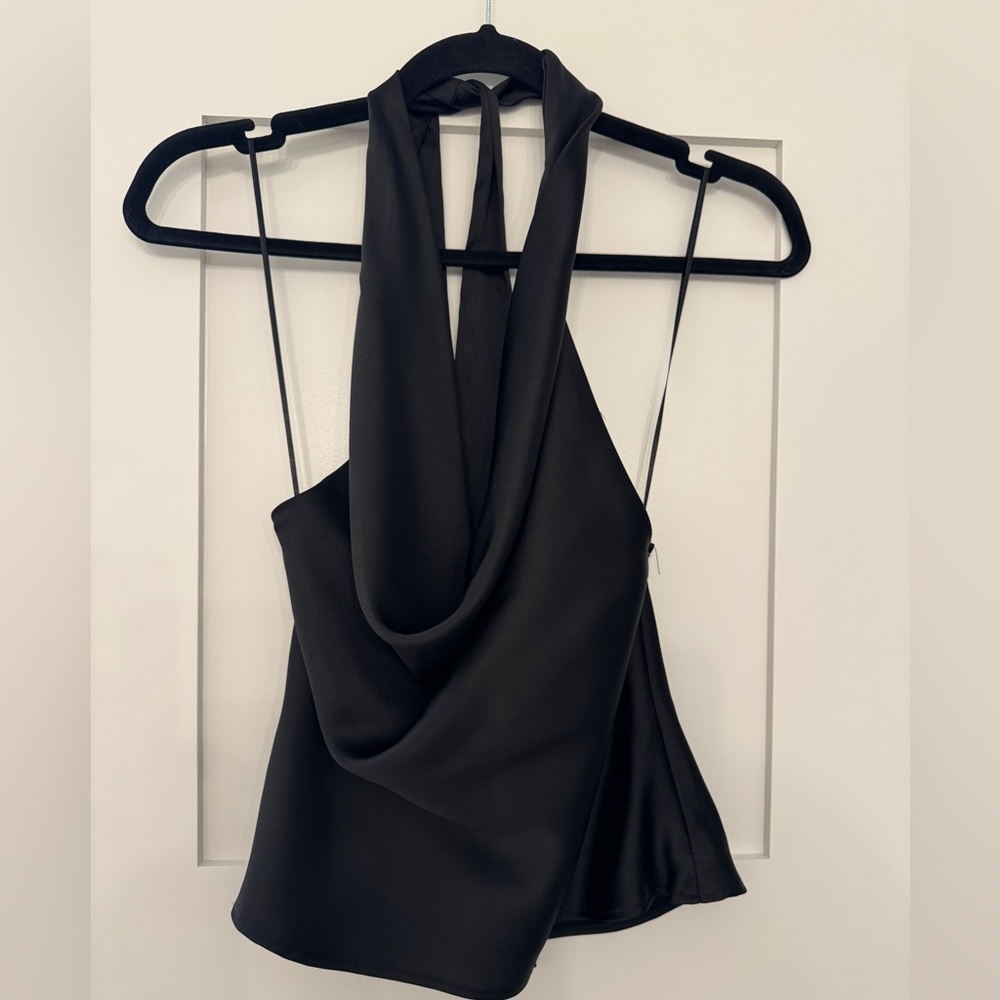 Zara Silk Black Halter Top